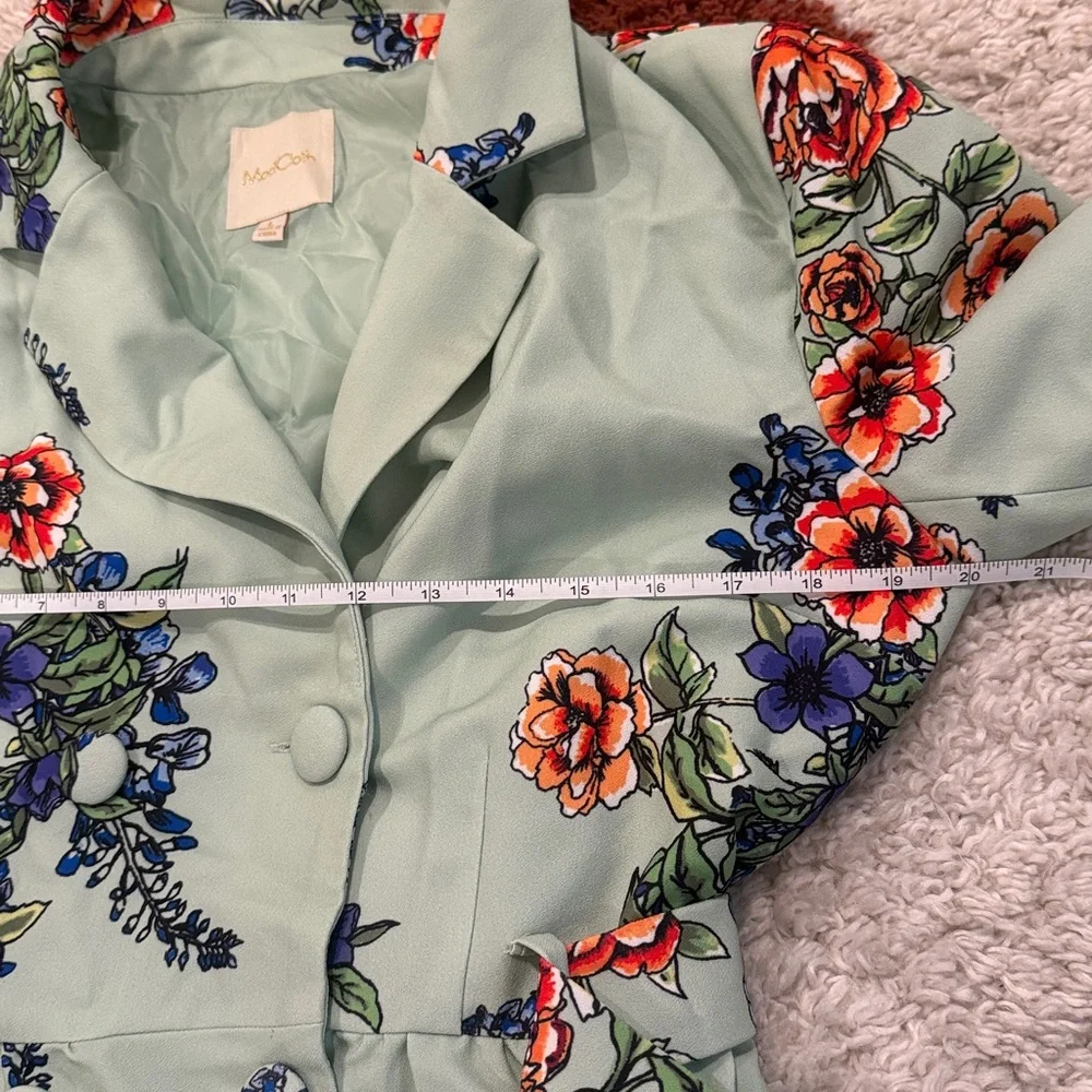 Modcloth Profound Pizzazz Mint Floral Trench Coat Size L - Picture 9 of 11